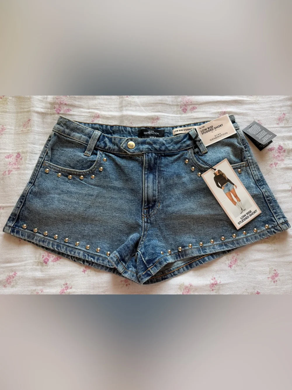 Low Rise Studded Denim Shorts